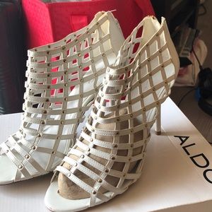 White caged heels